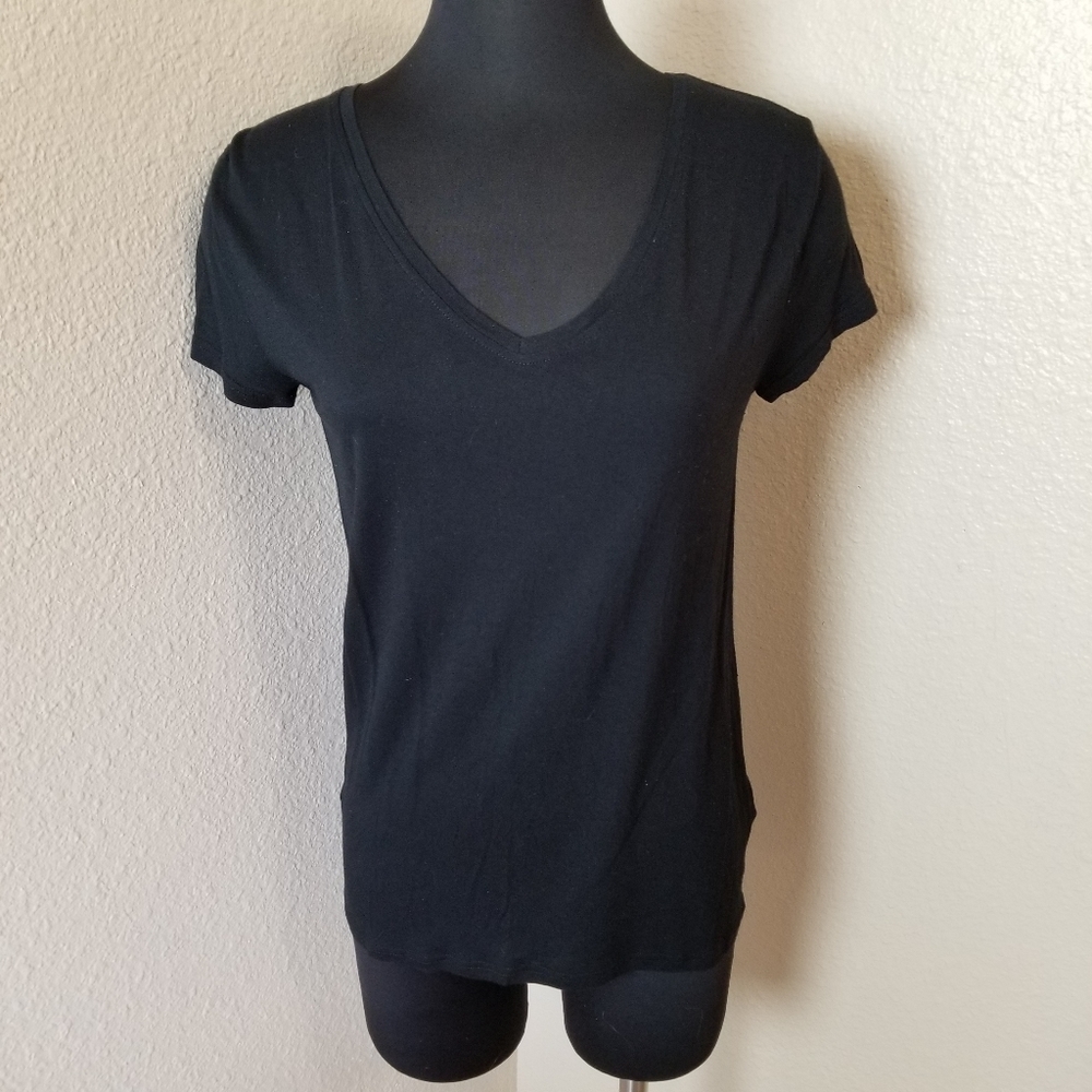 Topshop Viscose Black Short Sleeve VNeck